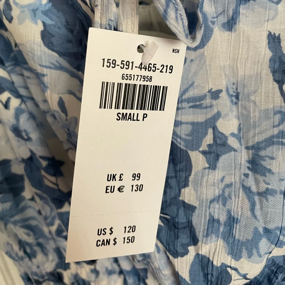 Abercrombie & Fitch Blue Floral Crinkle Maxi Dress NWT Small Petite 159-591-4465